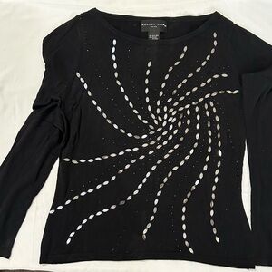 Vintage August Silk Black Sweater with Bead and Sequin Spiral Design